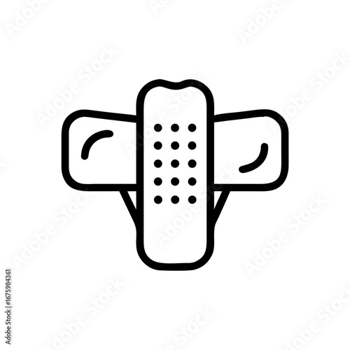 Illustration of a bandage with holes in the center and adhesive strips on the sides in black outline