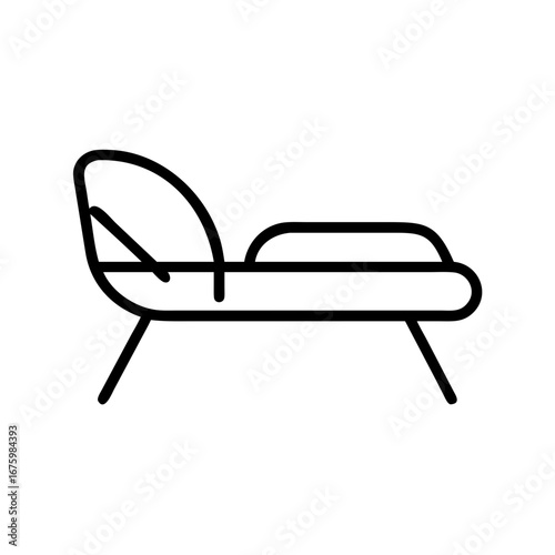 Outline drawing of a chaise lounge with a curved backrest and a simple leg structure on a white background
