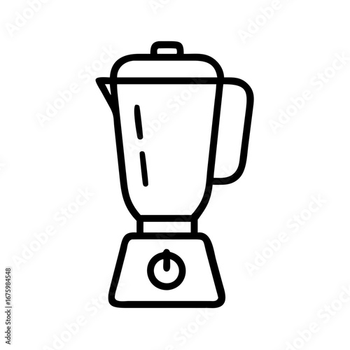 Outline drawing of a kitchen blender with a container handle and a power button on the base unit