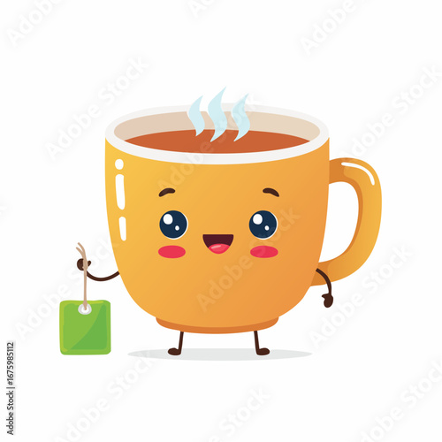 Cute smiling yellow teacup character