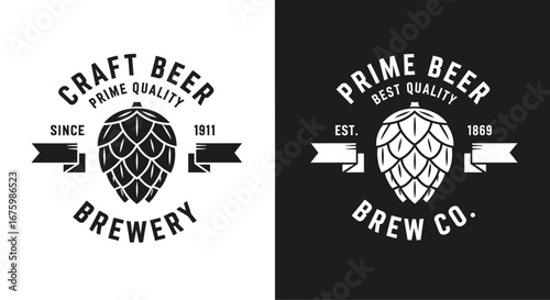 Vintage Craft Beer Brewery Logo Design Template Featuring Hop Emblems and Prime Beer Quality for Breweries Bars Taverns