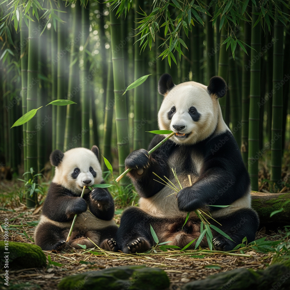Obraz premium Panda Eating Bamboo