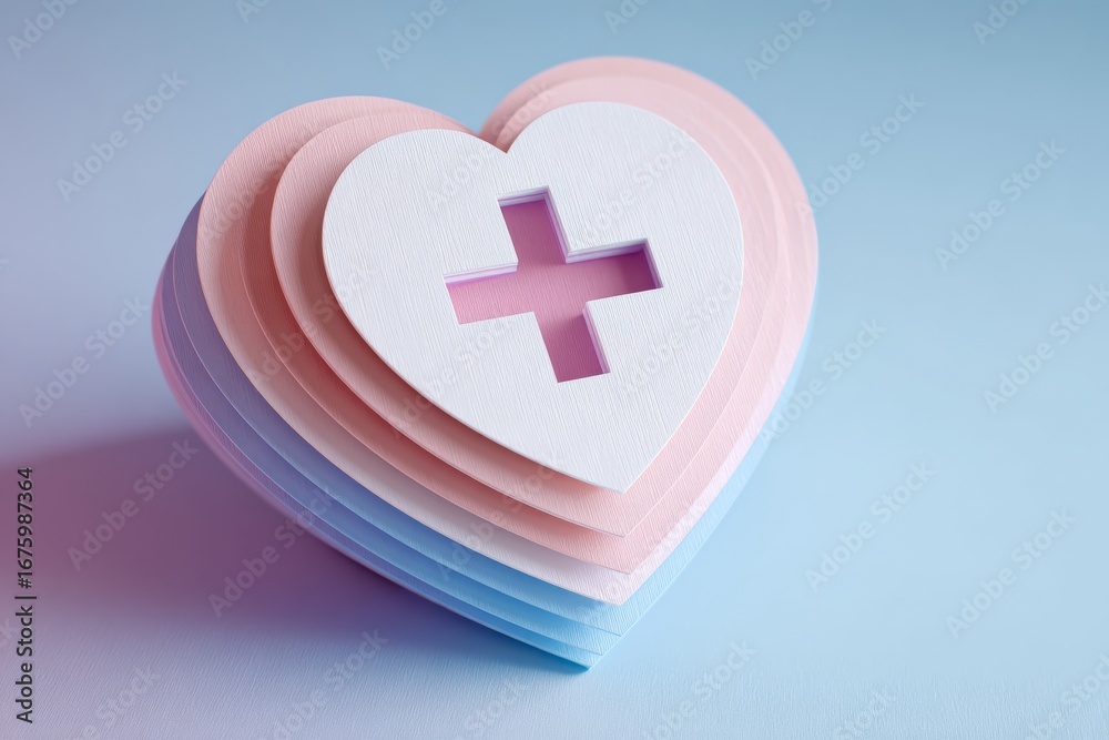 Obraz premium Papercraft Heart with Medical Cross, Healthcare Concept