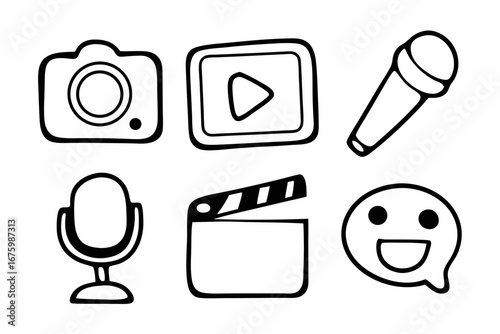 Clean Thin Line Social Media Icons Set in Black on White Vector Illustration