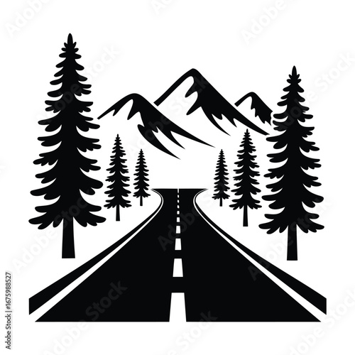 Mountain Road Adventure: Pine Trees and Distant Peaks
