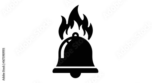 Burning Bell Icon - Fire Alarm Emergency Symbol.