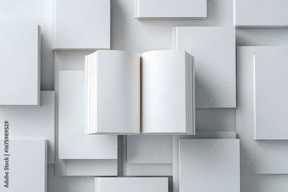 Fototapeta premium Elegant open book mockup with blank pages for creative content design projects