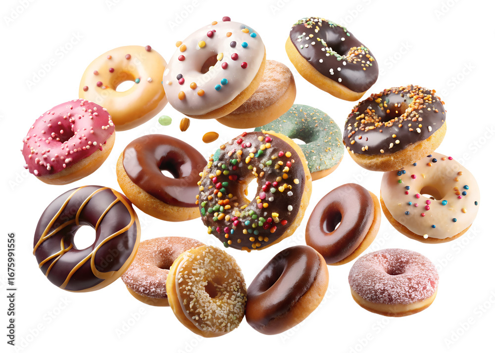 Fototapeta premium donuts falling png image on transparent background