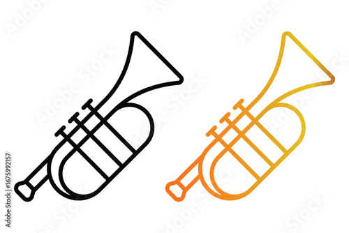 Trumpet black and gradient line icon. Detailed trumpet line art music icon for orchestra. Vector illustration.