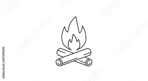 Simple Line Art Illustration of a Campfire.