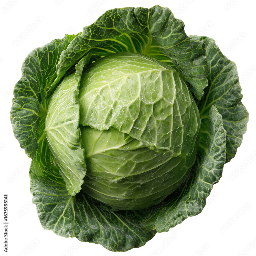 Obraz premium Fresh Green Cabbage Head on transparent png background
