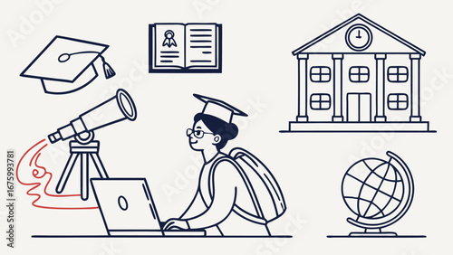 School icon set. Containing education, learning, teacher, book, E-learning, graduation, school subjects, classroom, students and more. Editable line icons. Vector