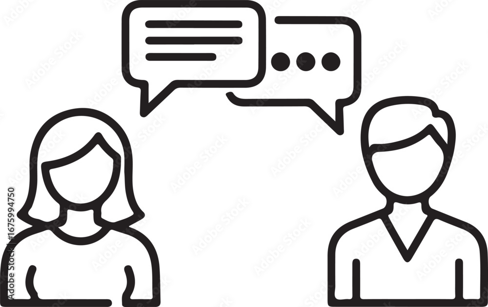 Two people icons with speech bubbles above their heads on a white background communication Two people icons with speech bubbles above their heads on a white background communication