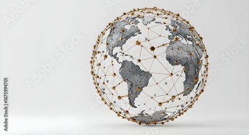 Global network connection with Earth map on white background
