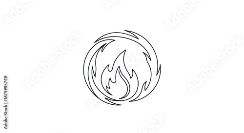 Stylized Fireball Icon with Continuous Line Art Design.