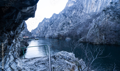 Wallpaper Mural Matka Macedonia - A Calm river between high rocky cliffs in winter. Torontodigital.ca