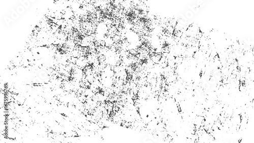 Abstract black particulate explosion on white. Grunge doodle of dust and scratches on old damaged surface. 