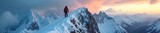 Climbers ascend a challenging, snow-covered mountain peak under a dramatic sky The sheer rock faces and icy slopes highlight the difficulty and beauty of the climb , determination, wild, journey