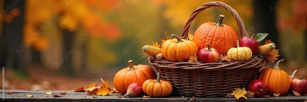 custom made wallpaper toronto digitalOverflowing woven basket brimming with a colorful autumn harvest of pumpkins, gourds, apples, and corn Perfect for Thanksgiving, fall, and harvest themes , golden, organic, food