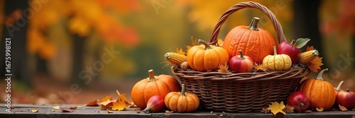 Wallpaper Mural Overflowing woven basket brimming with a colorful autumn harvest of pumpkins, gourds, apples, and corn Perfect for Thanksgiving, fall, and harvest themes , golden, organic, food Torontodigital.ca