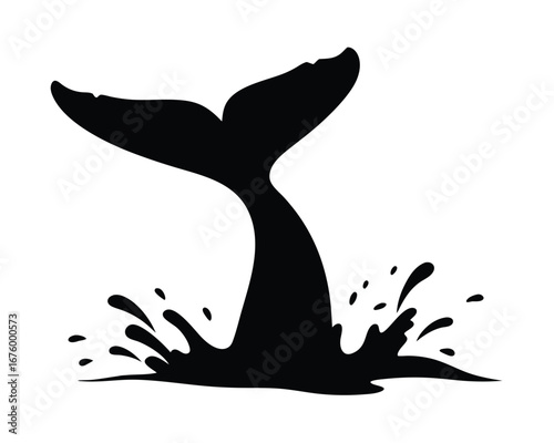 Majestic whale tail splash silhouette surfacing from ocean waters