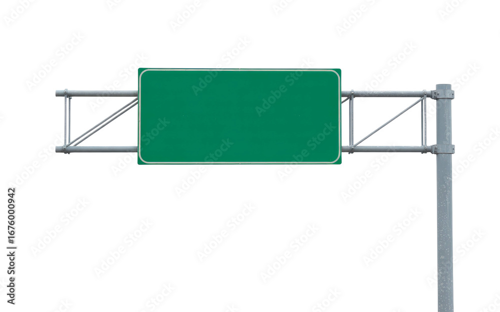 Obraz premium Green roadside sign featuring blank space isolated on transparent white background