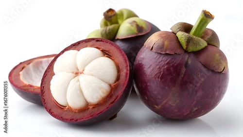 two purple mangosteen isolated on white background