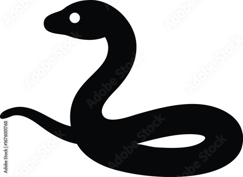Coiled black snake silhouette with alert raised head and open mouth for graphic design projects