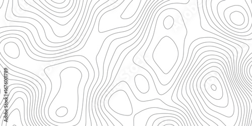 Abstract seamless geographic contour map design with black and white topographic lines, mountain elevation relief, terrain mapping, and subtle paper-textured background effect.
