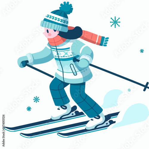 vector illustration of people playing snow skiing