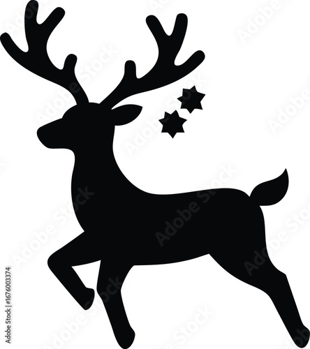 Majestic reindeer silhouette with ornate antlers and twinkling stars for festive decor