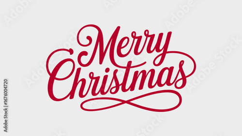 Vector art of elegant red cursive calligraphy spelling merry christmas on a clean, conveying holiday cheer and festive greetings