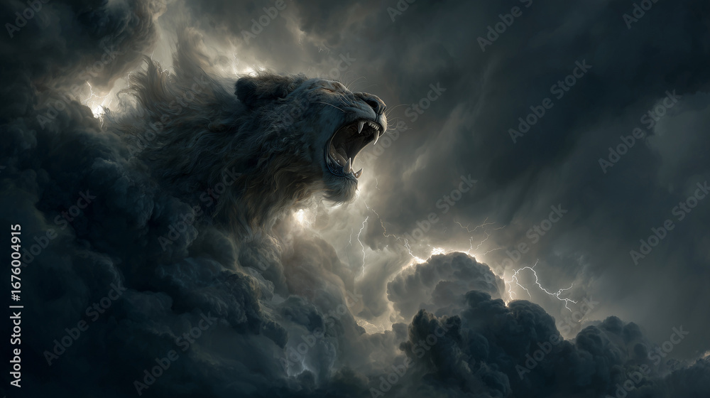 Obraz premium Angry Storm Creature Roaring Through Dark Clouds