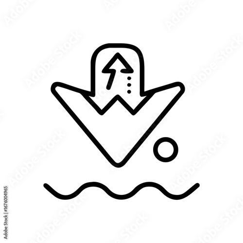 Stylized arrow pointing down with upward arrow inside over wavy lines and circle icon design vector
