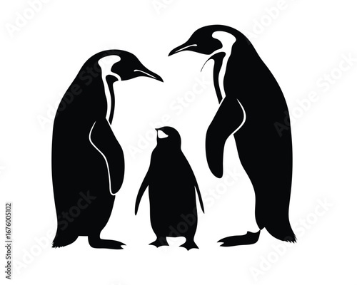 Emperor penguin family silhouette standing together three birds wildlife nature
