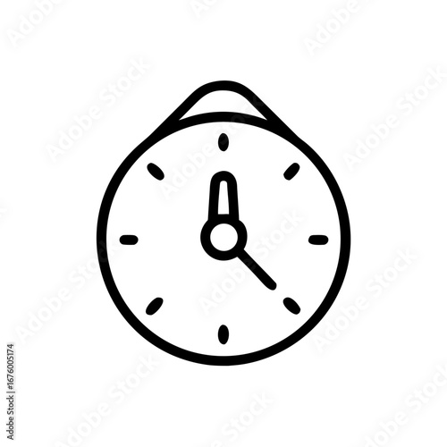 Illustration of a simple hanging wall clock with a round face and visible hour and minute hands design