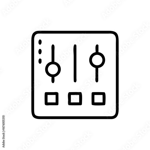 Illustration of a sound mixer with three sliders and three buttons in a simple black outline style