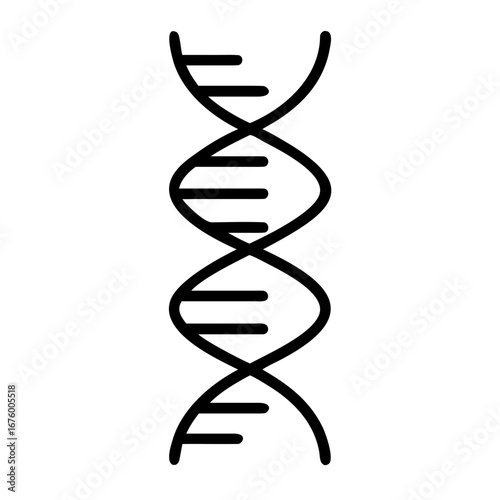Illustration of a dna double helix structure with horizontal lines connecting the strands in black outline