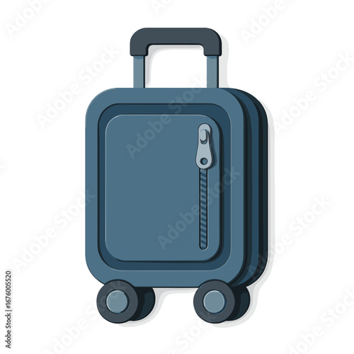 Modern 3d travel suitcase with handle and wheels on gradient background