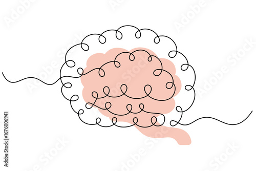 Human Brain Single Line Art Vector | Minimalist Abstract Mind Illustration