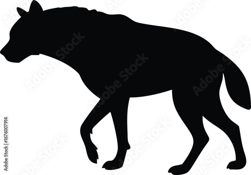 Striking silhouette of a hyena captured in a distinctive striding pose