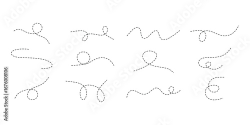 Hand Drawn Curved Dotted Line Path on White Background, Travel Trip Dashed Route Trace, Destination Journey and Abstract Navigation Vector Illustration
