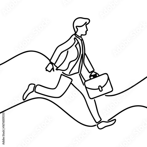 Businessman Running with Briefcase Line Art for Finance Blogs, Corporate Websites, Career Advice Articles, Job Search Guides, and Business Presentations