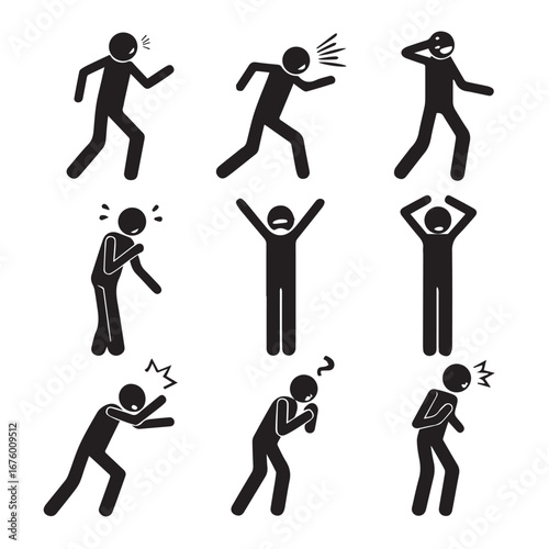 Collection of stick figures expressing stress, anxiety, and other negative emotions