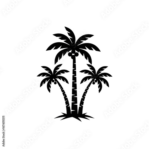 Tropical Palm Trees Vector Icon. Black Silhouette of Palm and Coconut Trees for Logo, Sticker, and Beach-Themed Design.
