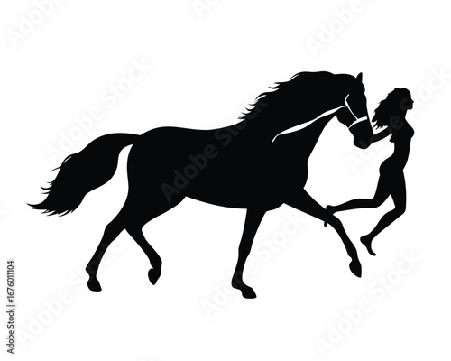 Elegant horse and rider silhouette in dynamic motion capturing graceful movement
