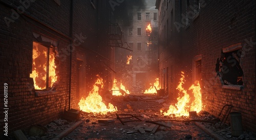 Burning Alleyway: Urban Fire Disaster