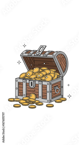 Unlocking the ancient pirate treasure chest overflowing with gold coins and sparkling gems waiting to be discovered