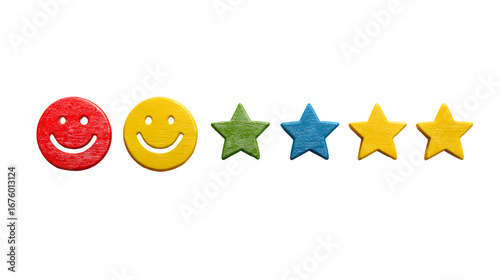 Smiley faces and star rating feedback review satisfaction