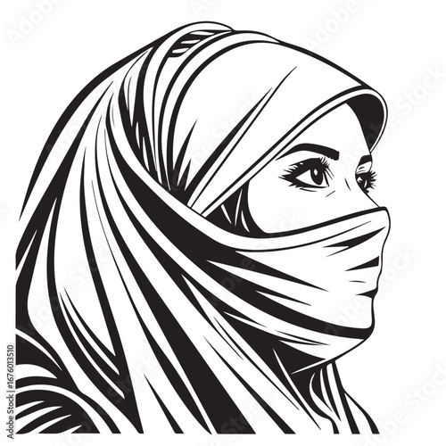 Portrait of a beautiful muslim woman wearing a hijab isolated on white background